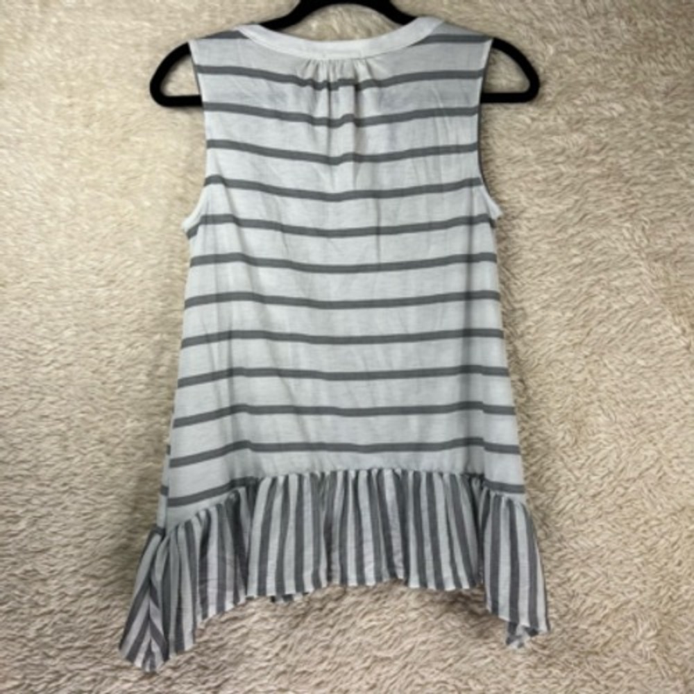 Ava James Womens Blouse Tank White Gray Striped‎ Sleeveless Notch Neck S - Picture 5 of 12